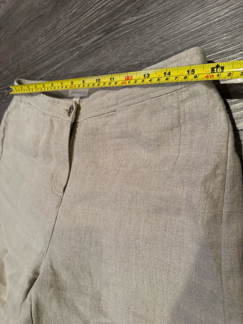 Eileen Fisher Organic Linen Wide Leg Crop Pants Flax Beige Culottes Size 4 - Picture 10 of 13
